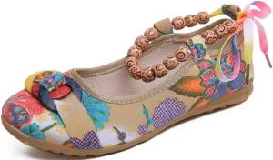 SATUKI Embroidered Shoes for Women, Chinese Style Handmade Casual Loafer Flat Floral Dress Shoes