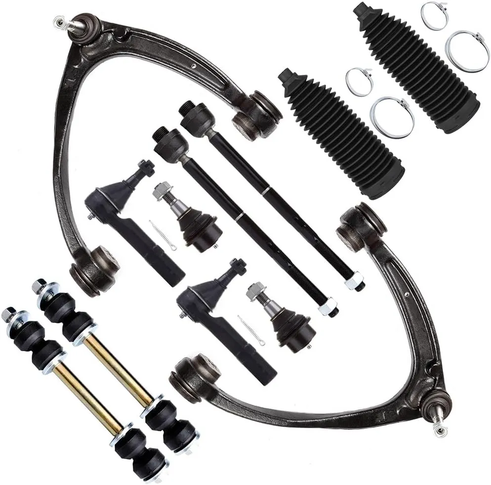 SCITOO 12pcs Front Suspension Kit Upper Control Arm Ball Joint fit for Chevy Silverado 1500 Tahoe Suburban 1500 Avalanche for GMC Sierra 1500 Yukon 1500 for Cadillac Escalade Tie Rod w/Boot Sway Bar