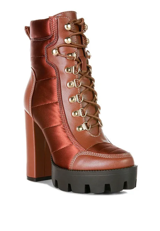 SCOTCH High Heel Quilted Satin Biker Boots