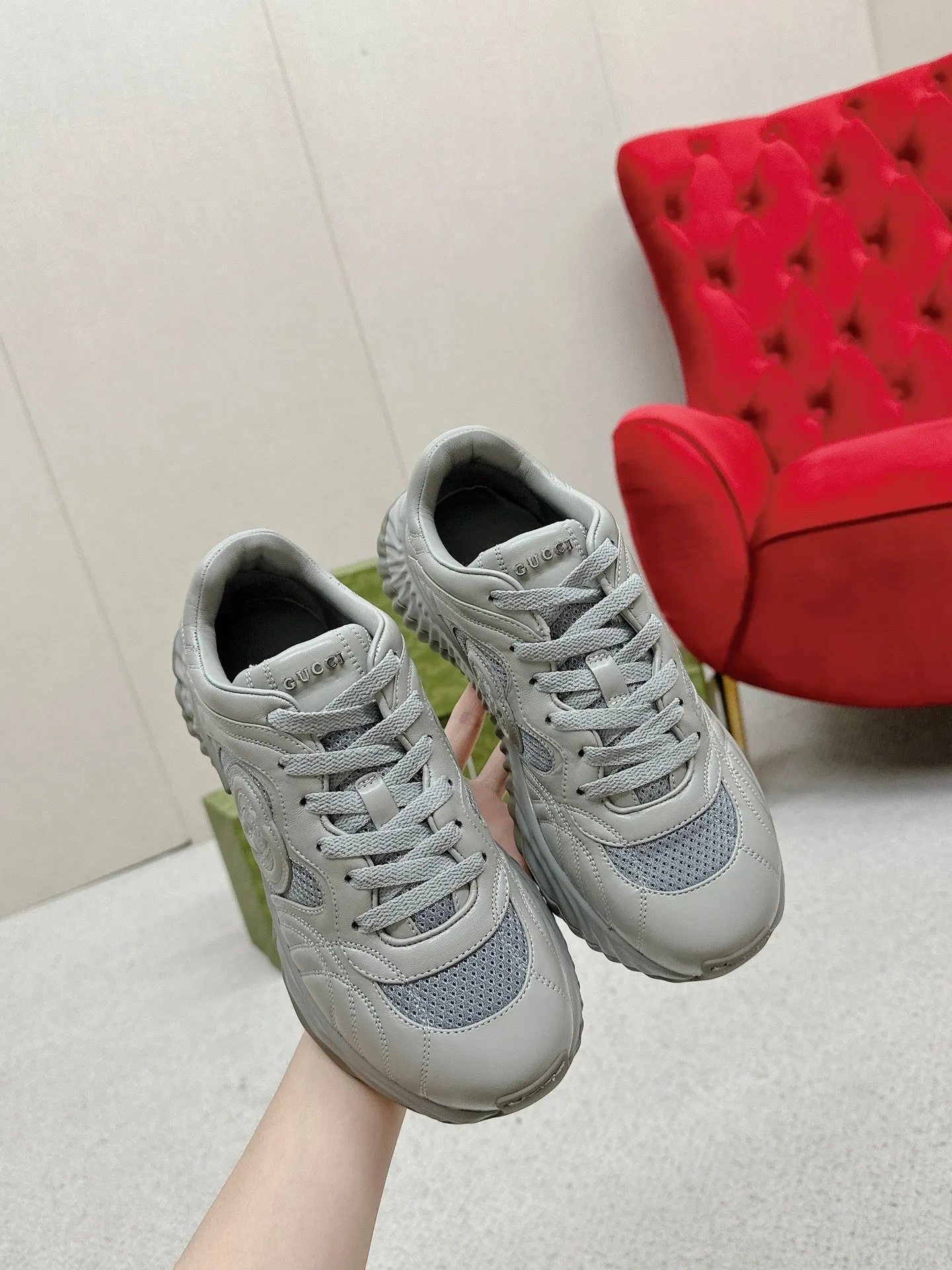 Service-focused GG Gucci TRAINER LIGHT RIPPLE Competitive pricing GRAY LAMBSKIN