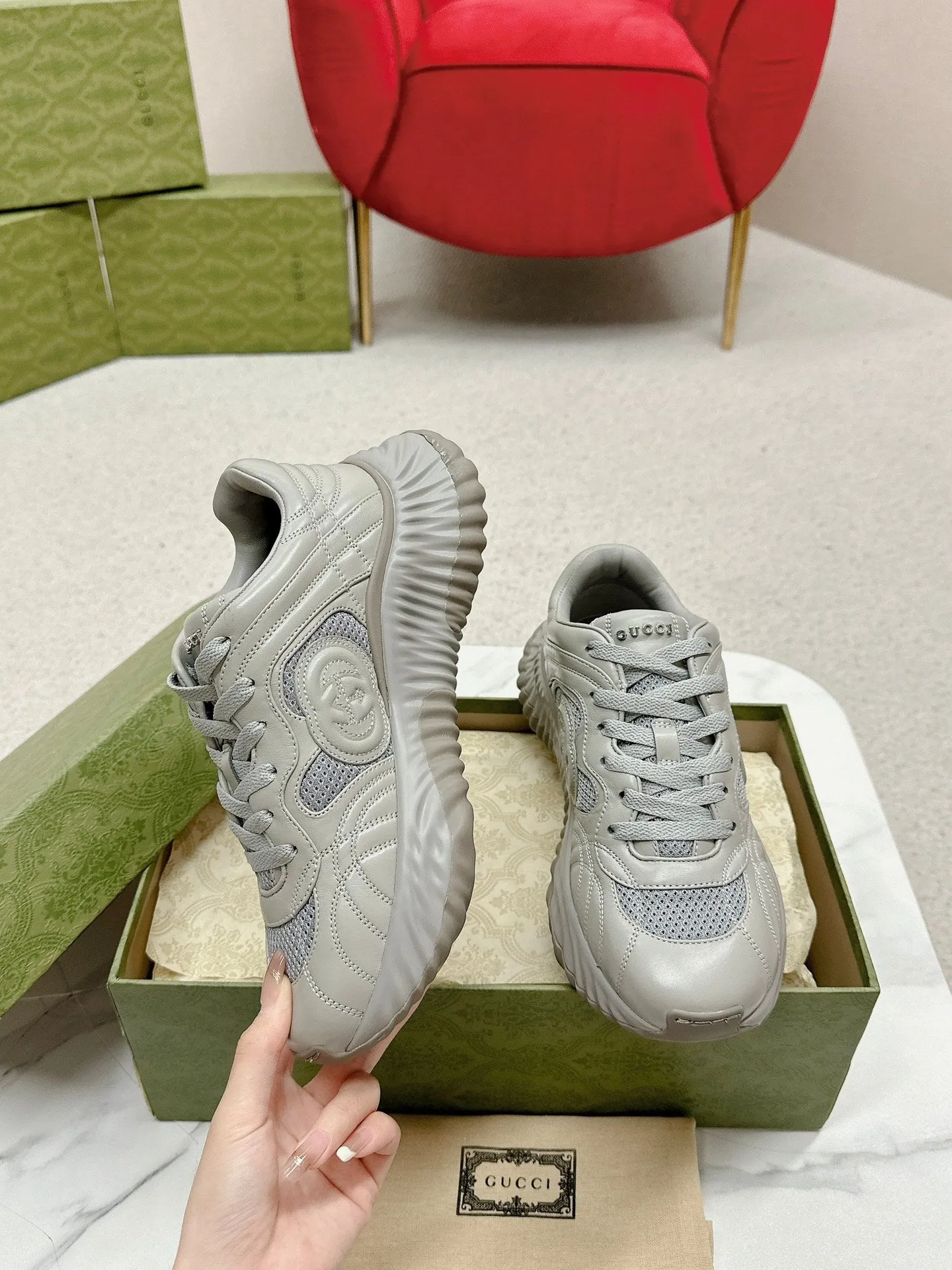 Service-focused GG Gucci TRAINER LIGHT RIPPLE Competitive pricing GRAY LAMBSKIN