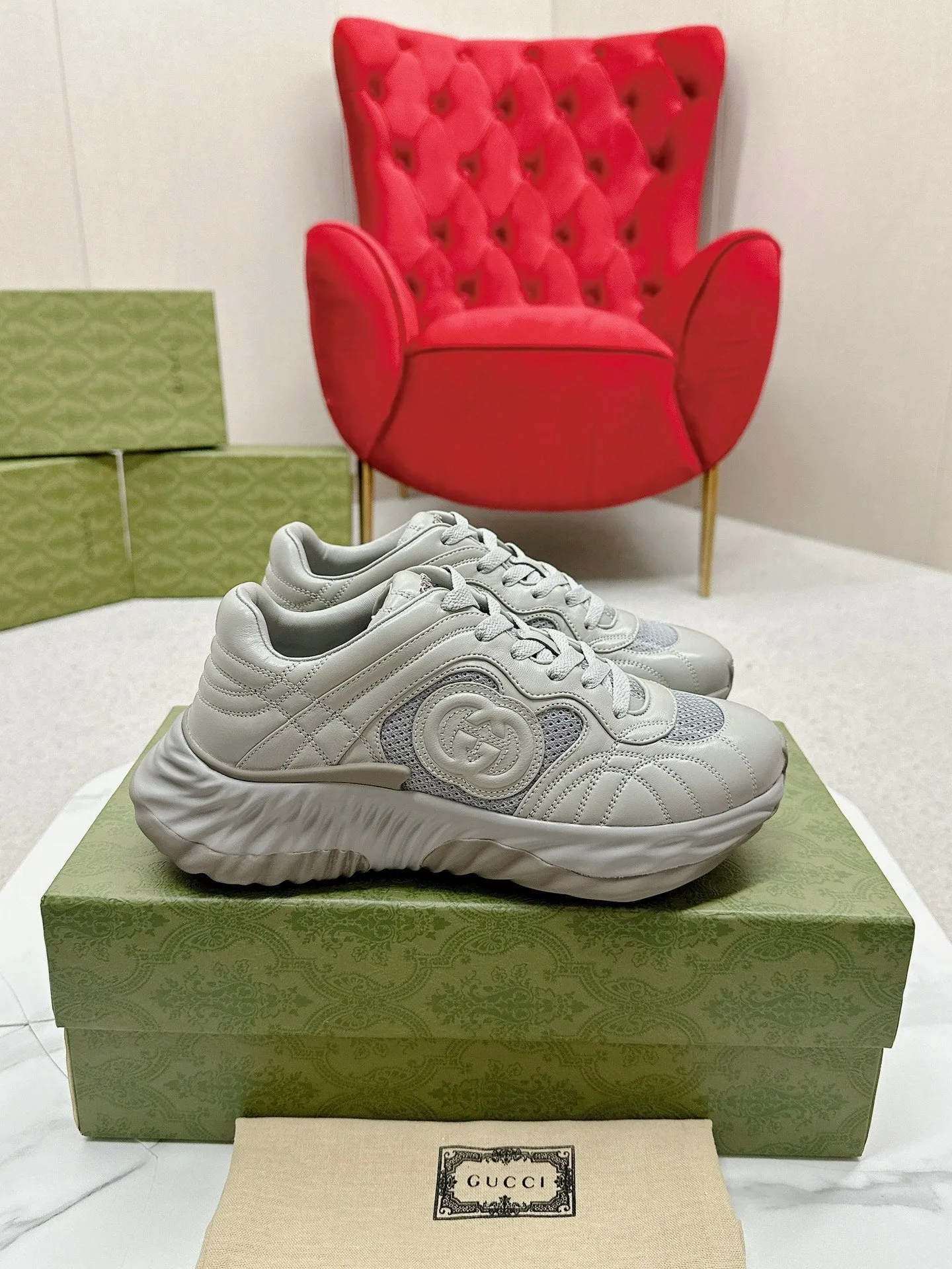 Service-focused GG Gucci TRAINER LIGHT RIPPLE Competitive pricing GRAY LAMBSKIN