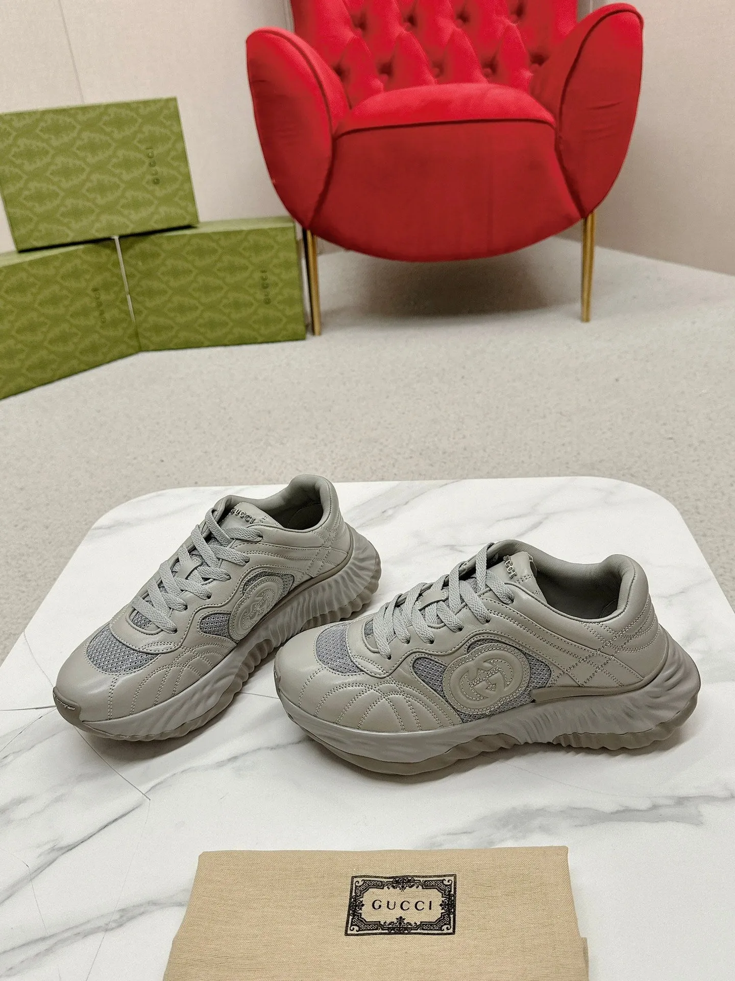 Service-focused GG Gucci TRAINER LIGHT RIPPLE Competitive pricing GRAY LAMBSKIN
