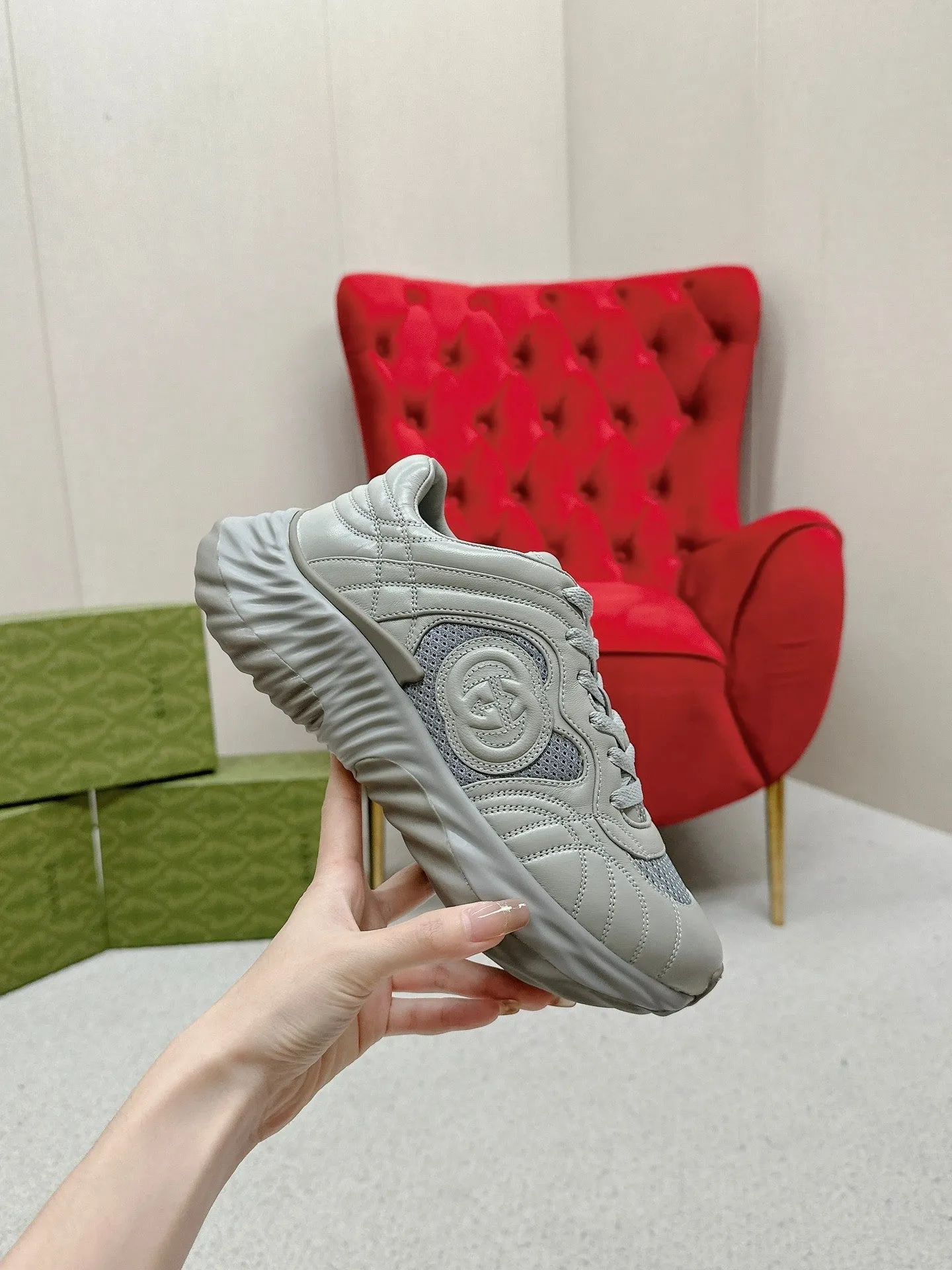 Service-focused GG Gucci TRAINER LIGHT RIPPLE Competitive pricing GRAY LAMBSKIN