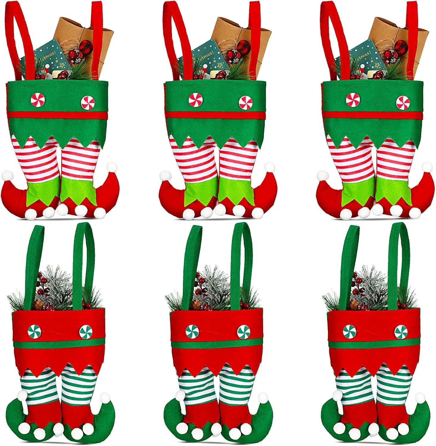 Shappy Christmas Candy Bags Bulk Gift BagsSanta Pants Elf Boots Treat Bags Handbags Stocking Lovely Xmas Goodies Bag for Boys Girls Christmas Party Favor Decorations(Elf Boot Style, 6 Pieces)