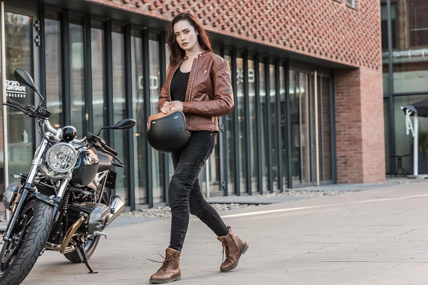 SHIMA THOMSON Lady, Motorcycle Boots for Woman - Reinforced Leather Womens Biker Boots with Side Zipper, Ankle Support, Anti-Slip Sole, Gear Shift Handle (Black, 6)