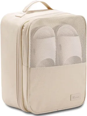 Shoe Bags for Travel, Holds 3 Pairs Shoes Storage Organizer Large Portable Pouch Made with Eco Friendly RPET Waterproof Durable Fiber (Beige)