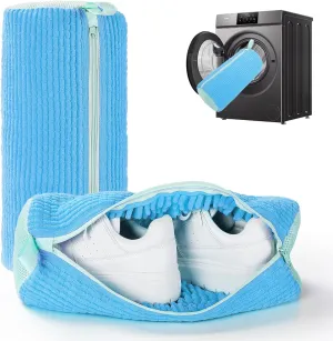 Shoe Washing Machine Bag, 2pcs Shoe Cleaning for Washer and Dryer, Reusable Laundry Shoe Bag for Sneaker Tennis Shoes Washing Bag for All Shoe Types (Blue)