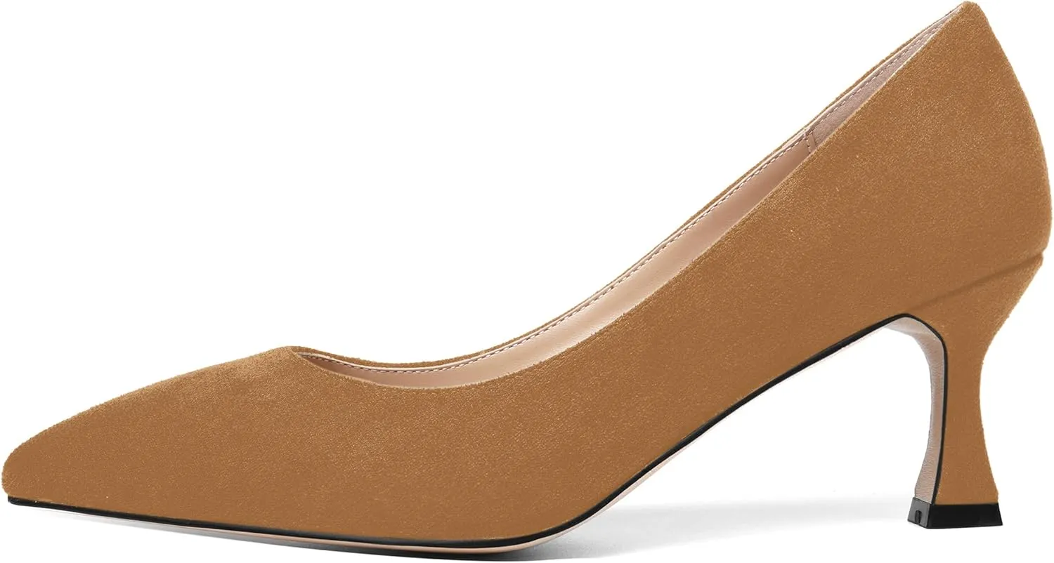 SHOWFOREST Womens Dress Pointed Toe Slip On Suede Wedding Stiletto Mid Heel Pumps Shoes 2.5 Inch
