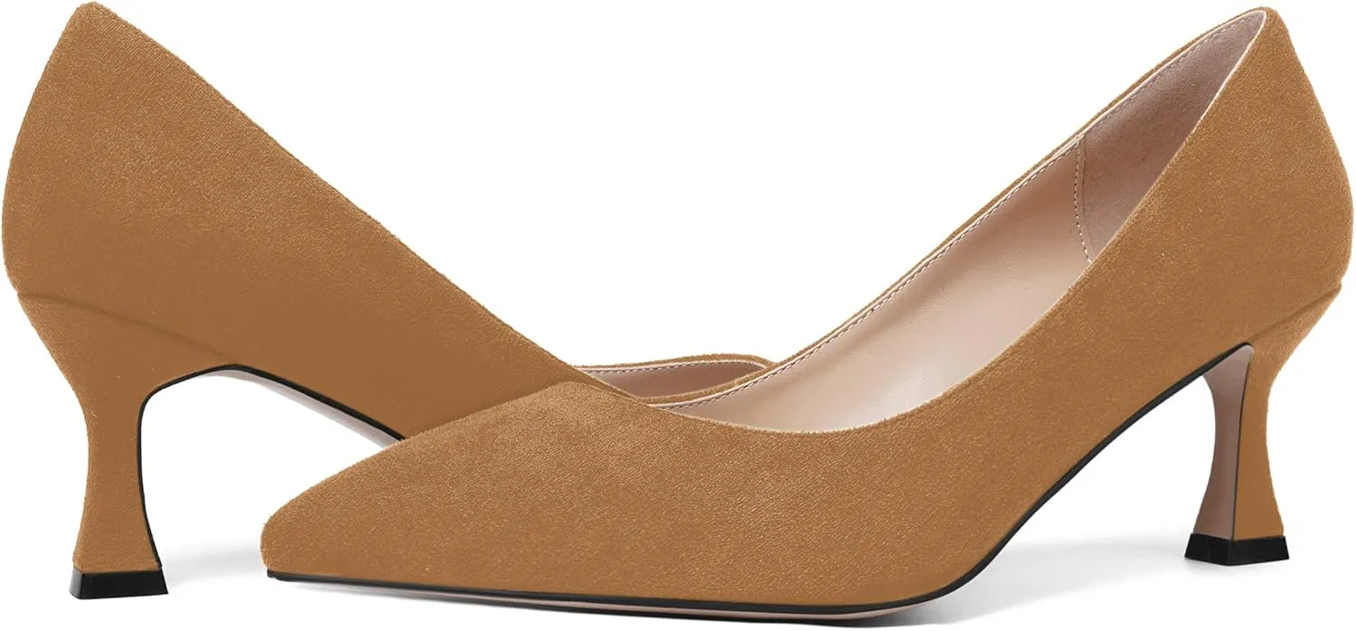 SHOWFOREST Womens Dress Pointed Toe Slip On Suede Wedding Stiletto Mid Heel Pumps Shoes 2.5 Inch