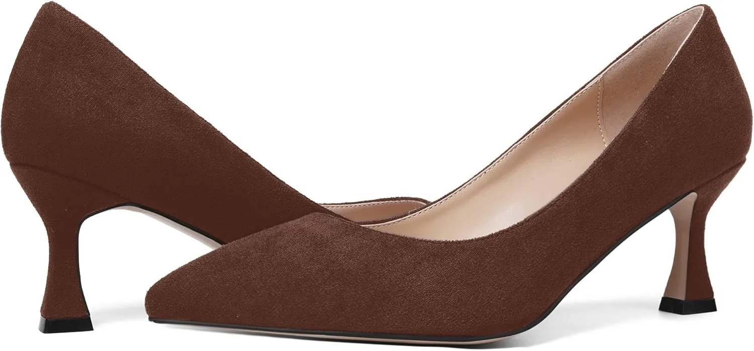 SHOWFOREST Womens Dress Pointed Toe Slip On Suede Wedding Stiletto Mid Heel Pumps Shoes 2.5 Inch