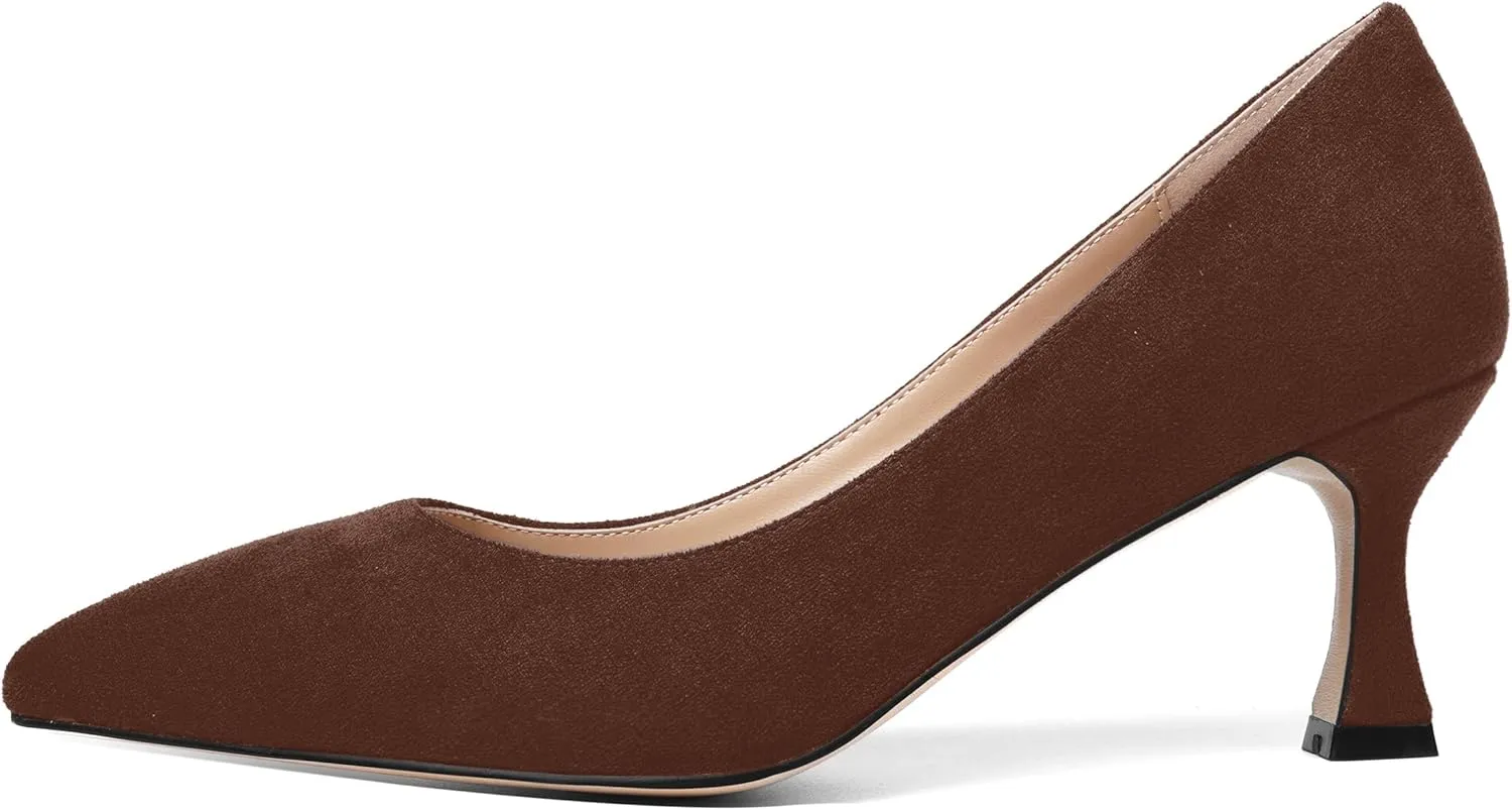 SHOWFOREST Womens Dress Pointed Toe Slip On Suede Wedding Stiletto Mid Heel Pumps Shoes 2.5 Inch