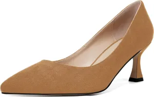 SHOWFOREST Womens Dress Pointed Toe Slip On Suede Wedding Stiletto Mid Heel Pumps Shoes 2.5 Inch