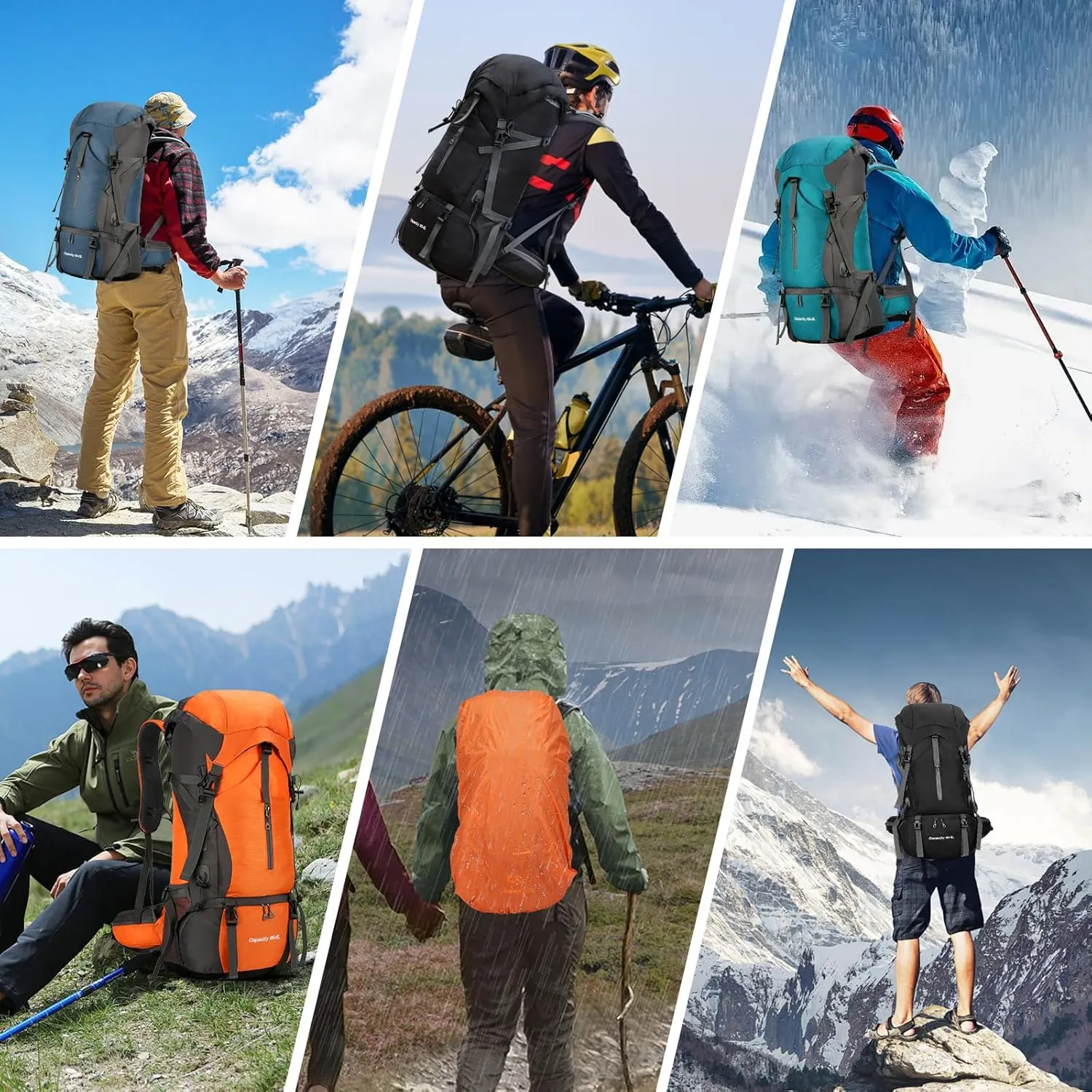 ShowyLive 70L Hiking Backpack - Lightweight Waterproof Travel Backpack for Men & Women, Large Camping Bag with Rain Cover & Adjustable Straps (Orange)