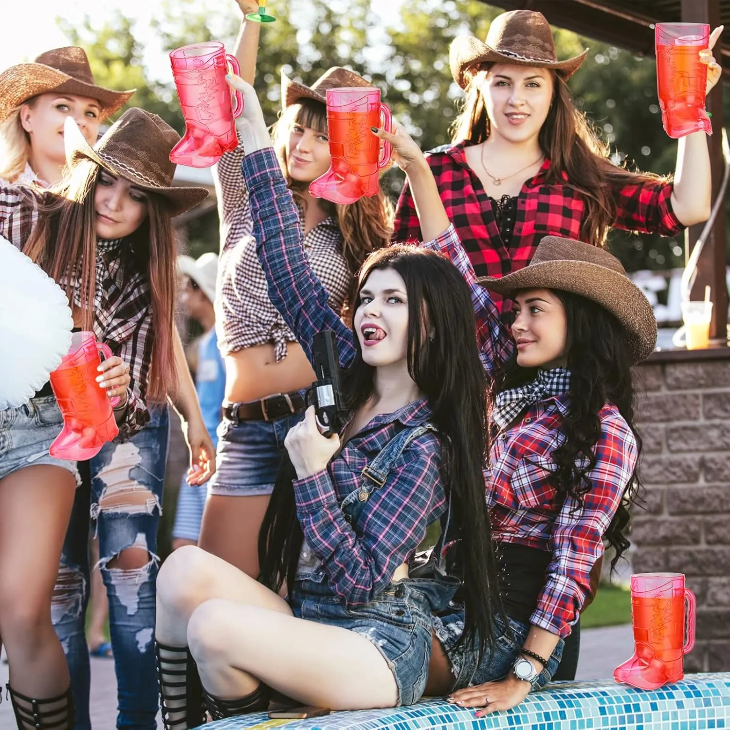 Sieral 6 Pieces Cowgirl Cowboy Boot Mugs 16 oz Plastic Large Cowgirl Boot Shot Glasses Pink Drink Cups Mug with Handle for Western Theme Bachelorette Party Birthday Supplies