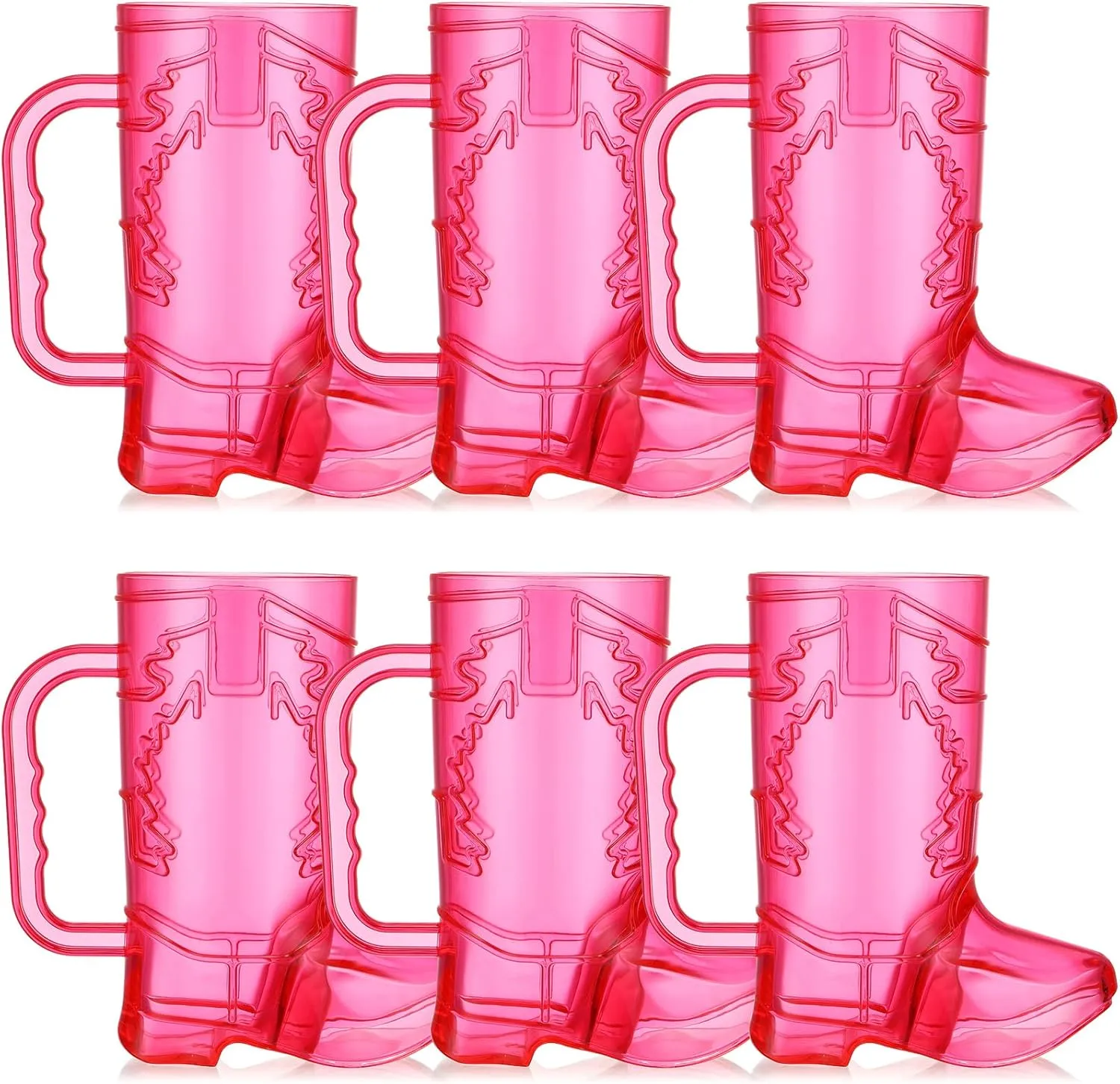 Sieral 6 Pieces Cowgirl Cowboy Boot Mugs 16 oz Plastic Large Cowgirl Boot Shot Glasses Pink Drink Cups Mug with Handle for Western Theme Bachelorette Party Birthday Supplies
