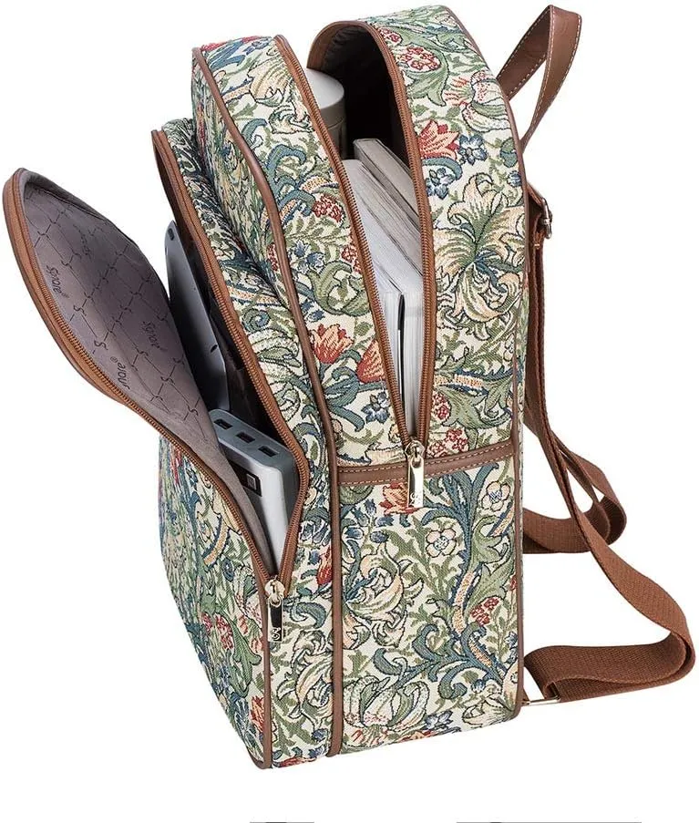 Signare Tapestry Backpack for Women Computer Rucksack Knapsack bookbags for women In Golden Lily Design (BKPK-GLILY)