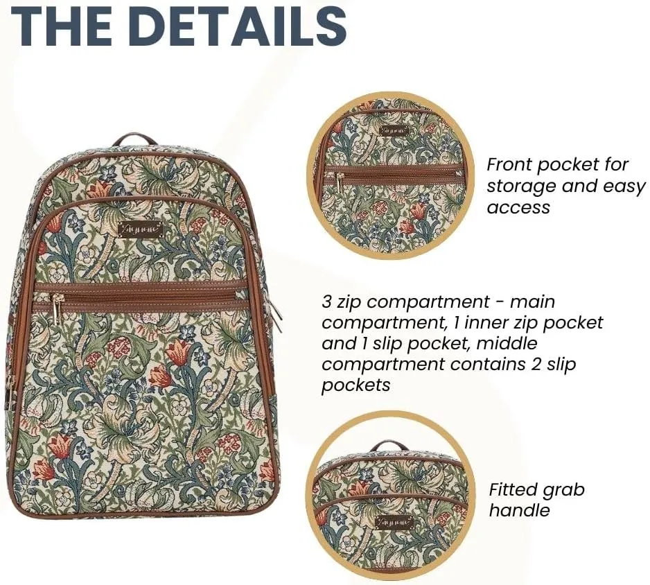 Signare Tapestry Backpack for Women Computer Rucksack Knapsack bookbags for women In Golden Lily Design (BKPK-GLILY)