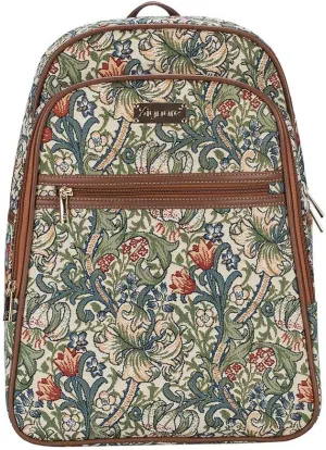 Signare Tapestry Backpack for Women Computer Rucksack Knapsack bookbags for women In Golden Lily Design (BKPK-GLILY)
