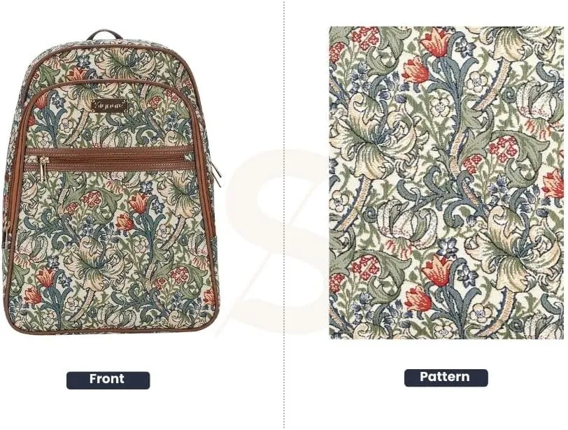Signare Tapestry Backpack for Women Computer Rucksack Knapsack bookbags for women In Golden Lily Design (BKPK-GLILY)