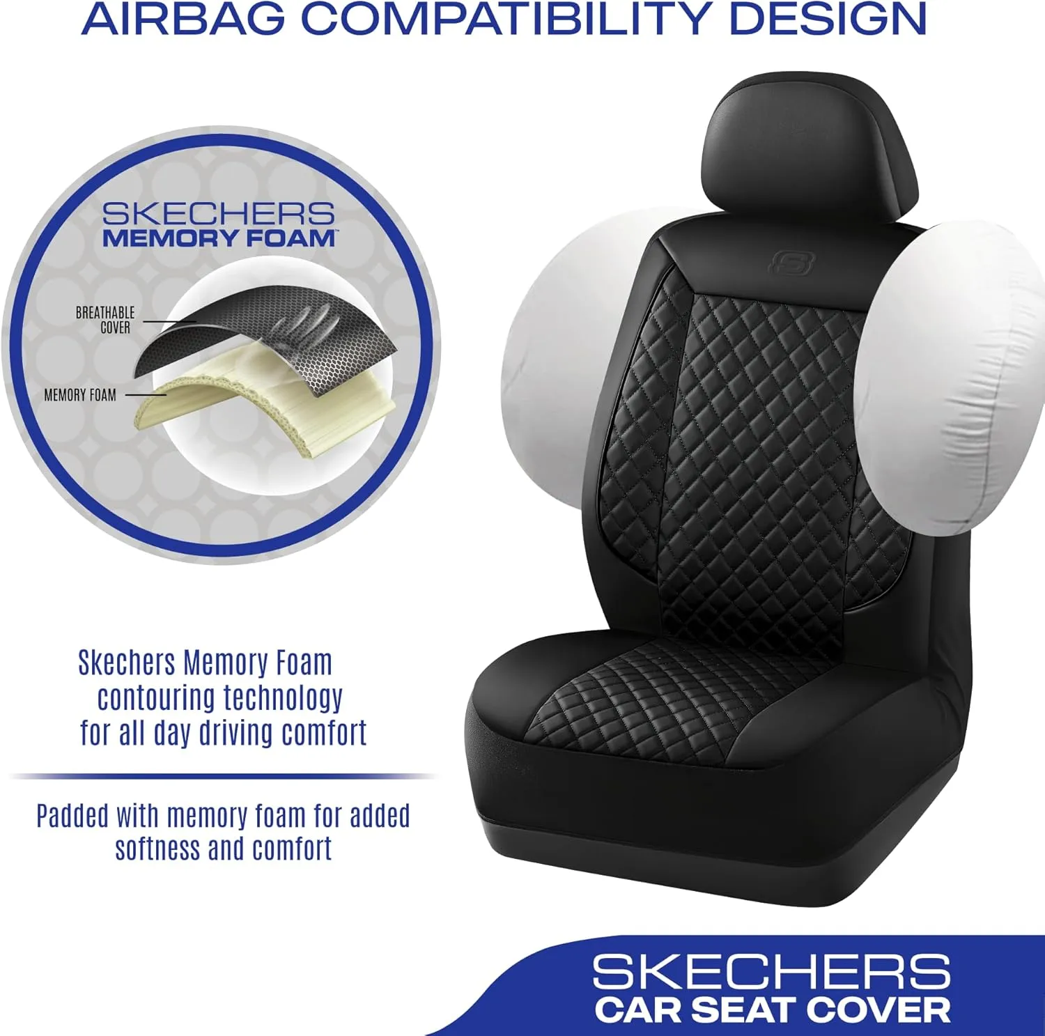 Skechers Car Seat Covers,Piping Luxury Faux Seat Covers,Waterproof Anti Slip Car Seat Protector Full Set,Car Accessories Airbag Universal Fit for Most Cars,Vans,Trucks,SUV,Black