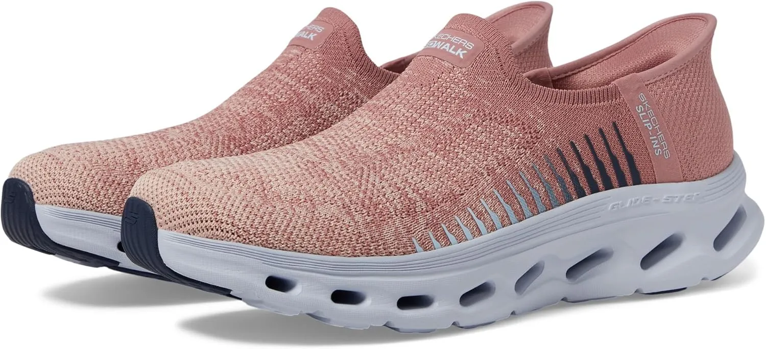 SKECHERS Women's Go Walk Glide Step 2.0 Venus Hands Free Slip-Ins Sneaker, Mauve/Blue, 7.5