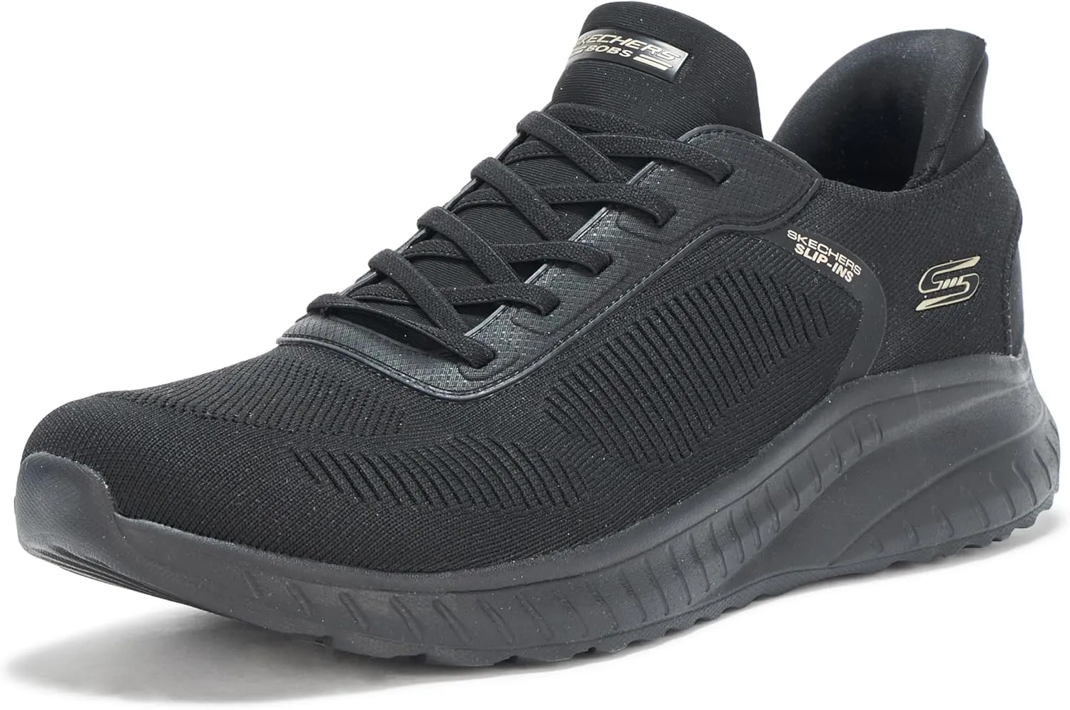 Skechers Women's Hands Free Slip-INS BOBS Squad Chaos-Current Muse Sneaker, Black/Black, 5.5 Wide