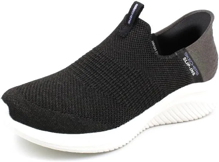 Skechers Women's Hands Free Slip Ins Ultra Flex 3.0 Smooth Step Sneaker, Black, 10