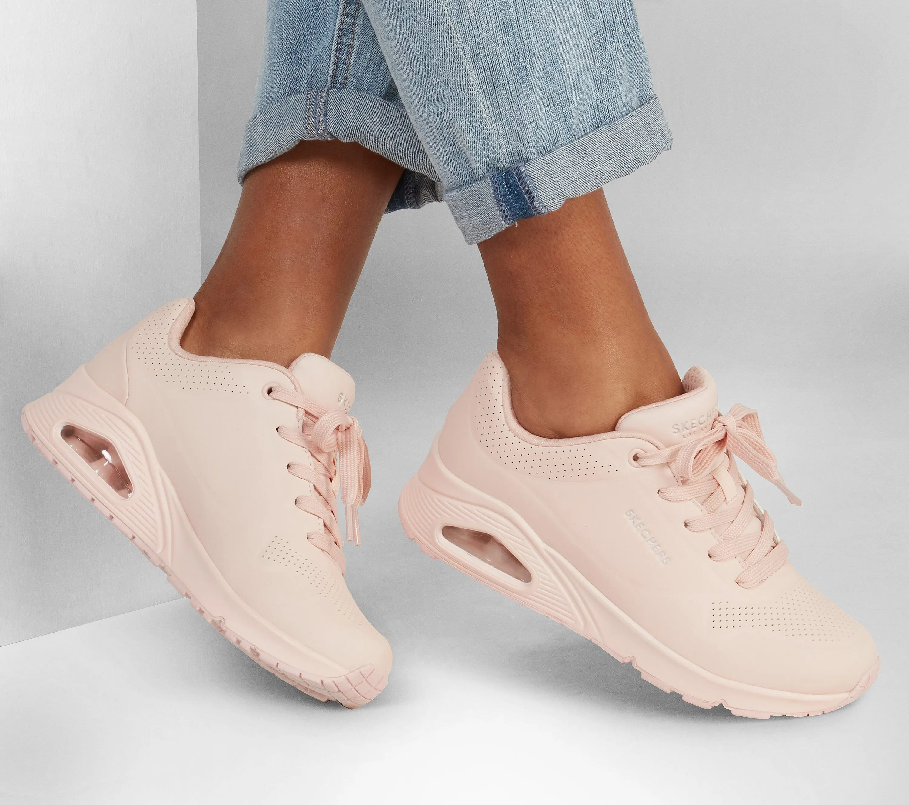Skechers Womens Uno Frosty Kicks Light Pink Memory Foam Trainers