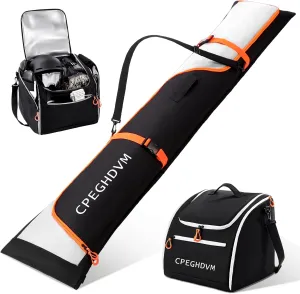 Ski Bag and Boot Bag Combo- Ski Bags for Air Travel, Ski Boot Bag Safety Reinforce Ski Carrier Bag Fits for Skis Up to 200cm & Boots US13, Water- resistant Ski Travel Bag ﻿ ﻿