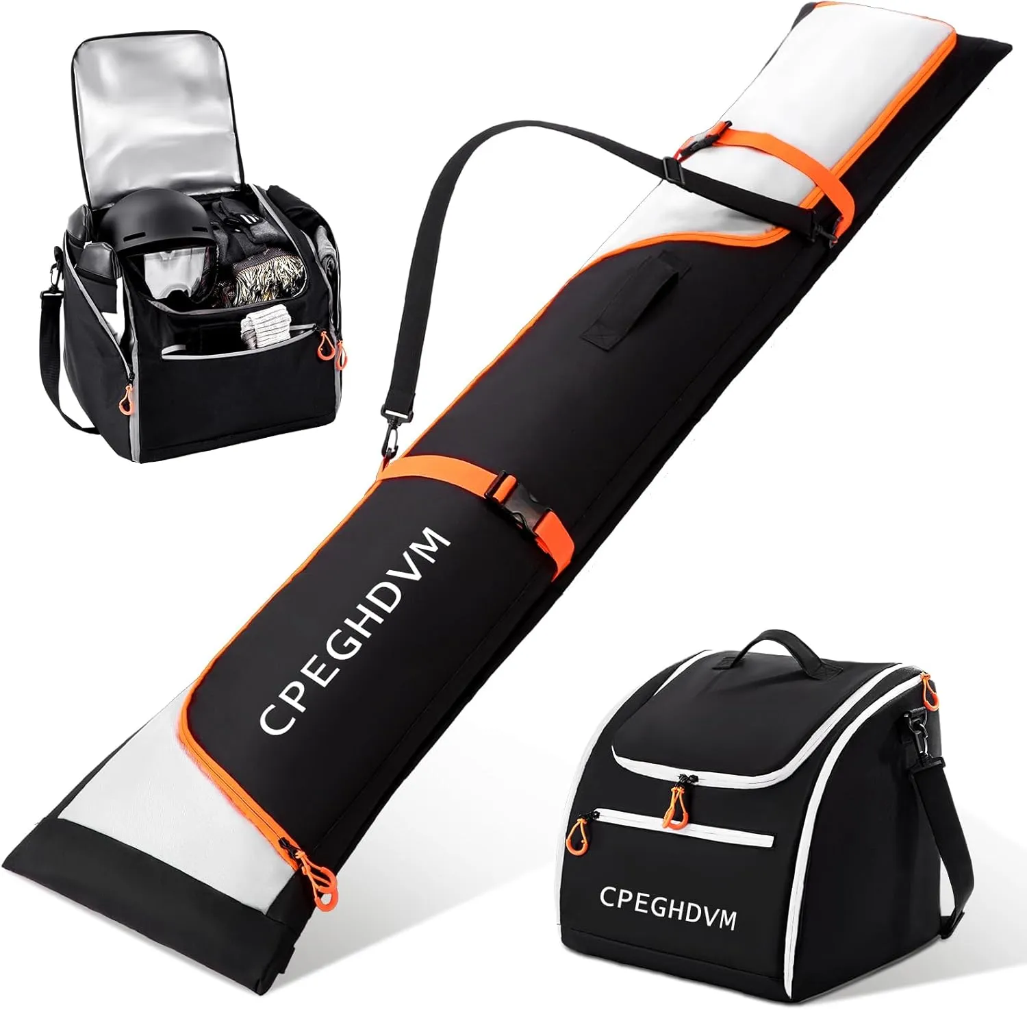 Ski Bag and Boot Bag Combo- Ski Bags for Air Travel, Ski Boot Bag Safety Reinforce Ski Carrier Bag Fits for Skis Up to 200cm & Boots US13, Water- resistant Ski Travel Bag ﻿ ﻿