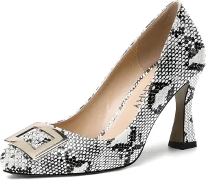 SKYSTERRY Womens Dress Round Toe Patent Slip On Wedding Spool High Heel Pumps Shoes 3.3 Inch