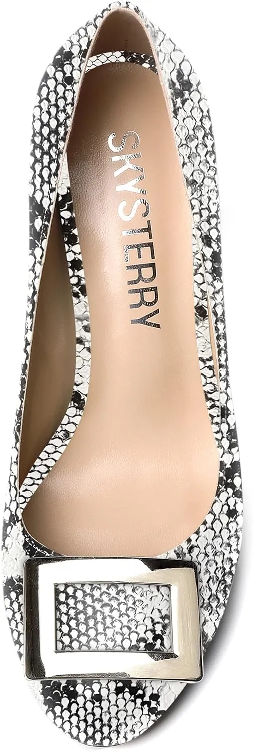 SKYSTERRY Womens Dress Round Toe Patent Slip On Wedding Spool High Heel Pumps Shoes 3.3 Inch