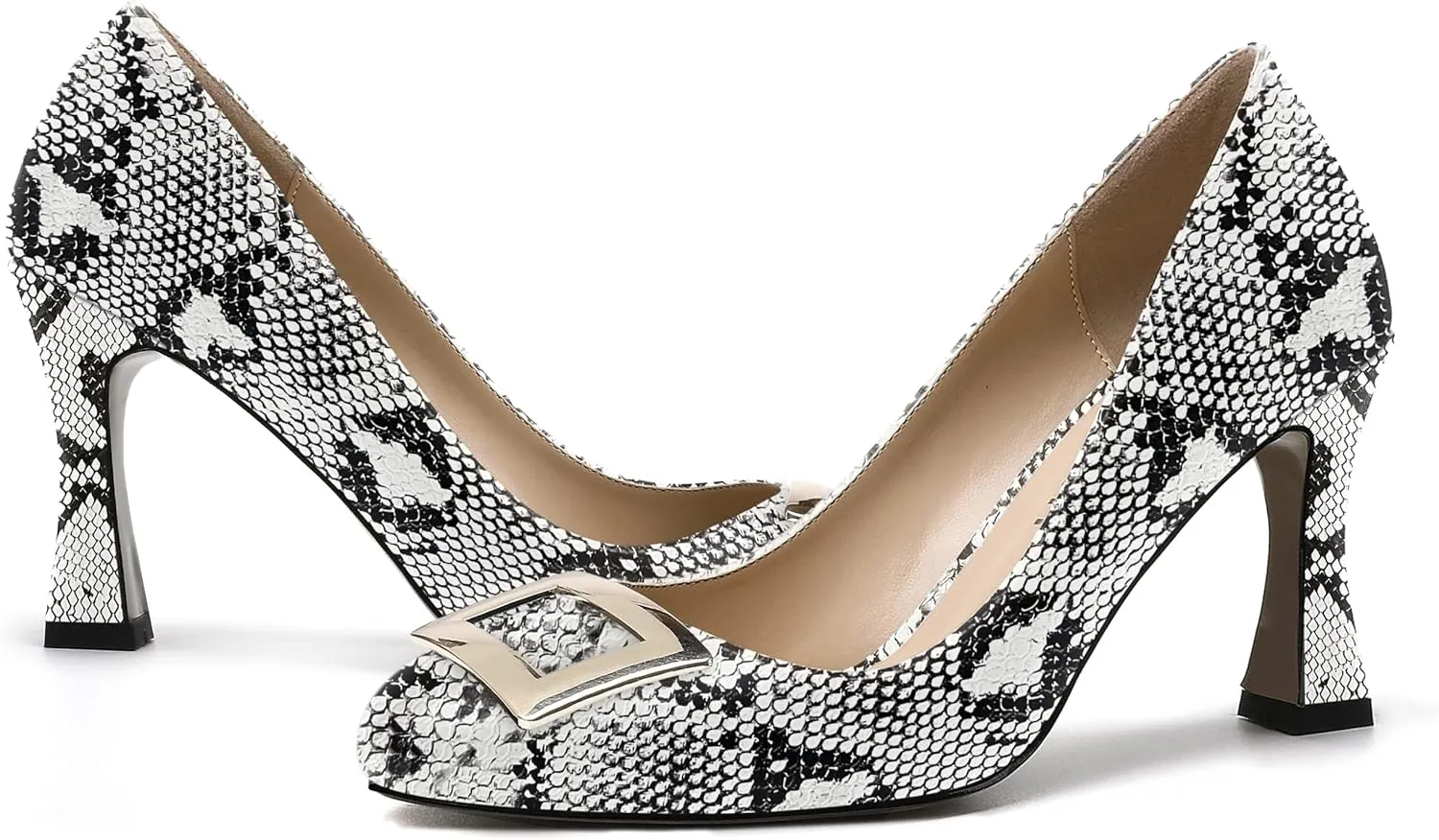SKYSTERRY Womens Dress Round Toe Patent Slip On Wedding Spool High Heel Pumps Shoes 3.3 Inch