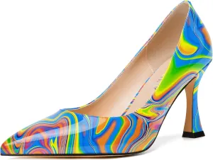 SKYSTERRY Womens Pointed Toe Evening Patent Fashion Slip On Spool High Heel Pumps Shoes 3.3 Inch