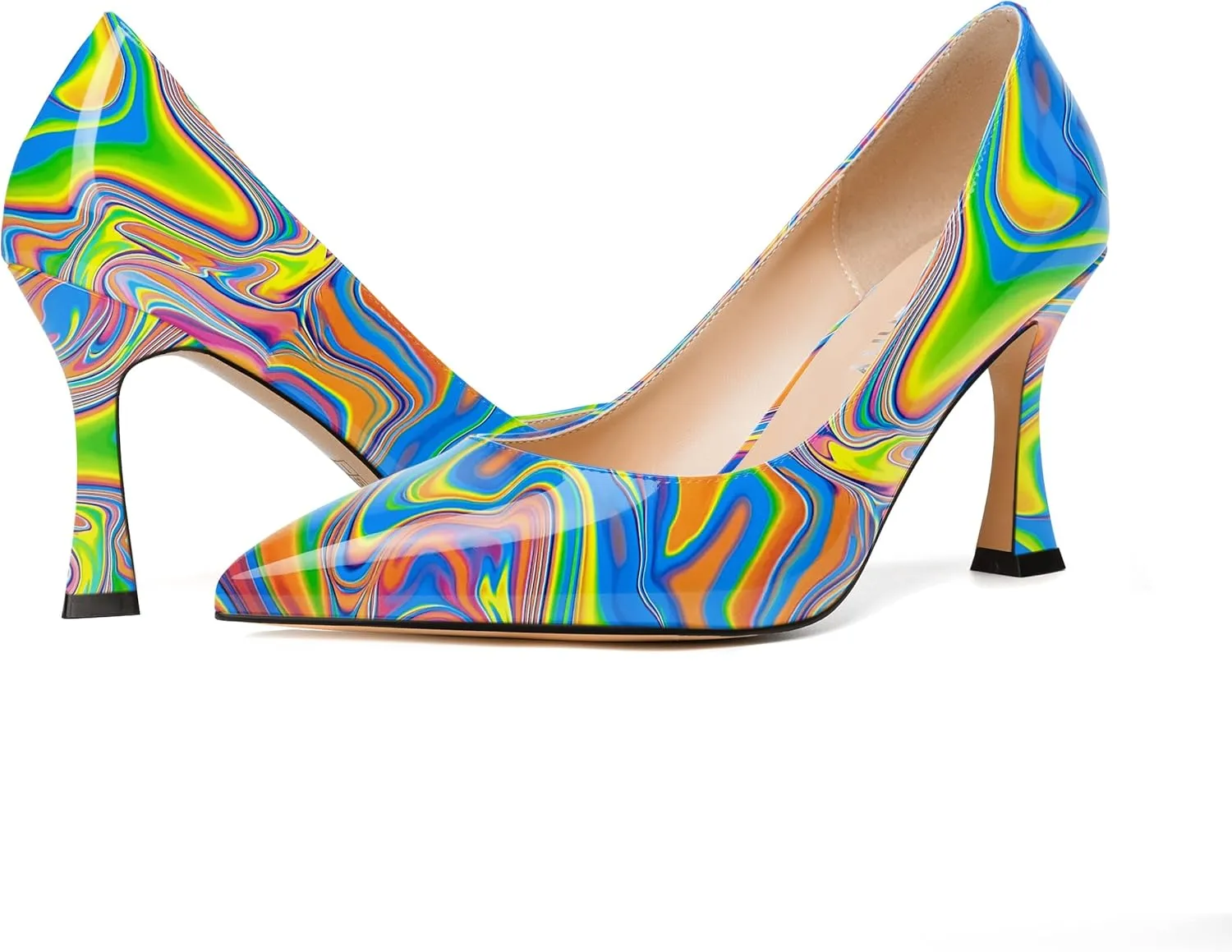 SKYSTERRY Womens Pointed Toe Evening Patent Fashion Slip On Spool High Heel Pumps Shoes 3.3 Inch