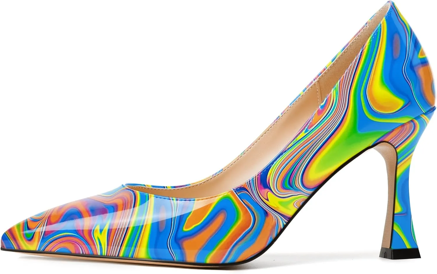 SKYSTERRY Womens Pointed Toe Evening Patent Fashion Slip On Spool High Heel Pumps Shoes 3.3 Inch