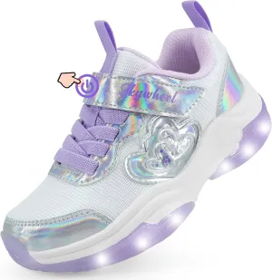 SKYWHEEL Kids Shoes for Girls Light Up Shoes with Switch Tennis Running Athletic Sneaker Little Girls Footwear