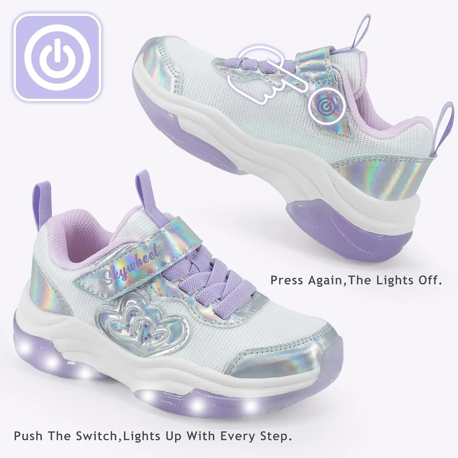 SKYWHEEL Kids Shoes for Girls Light Up Shoes with Switch Tennis Running Athletic Sneaker Little Girls Footwear