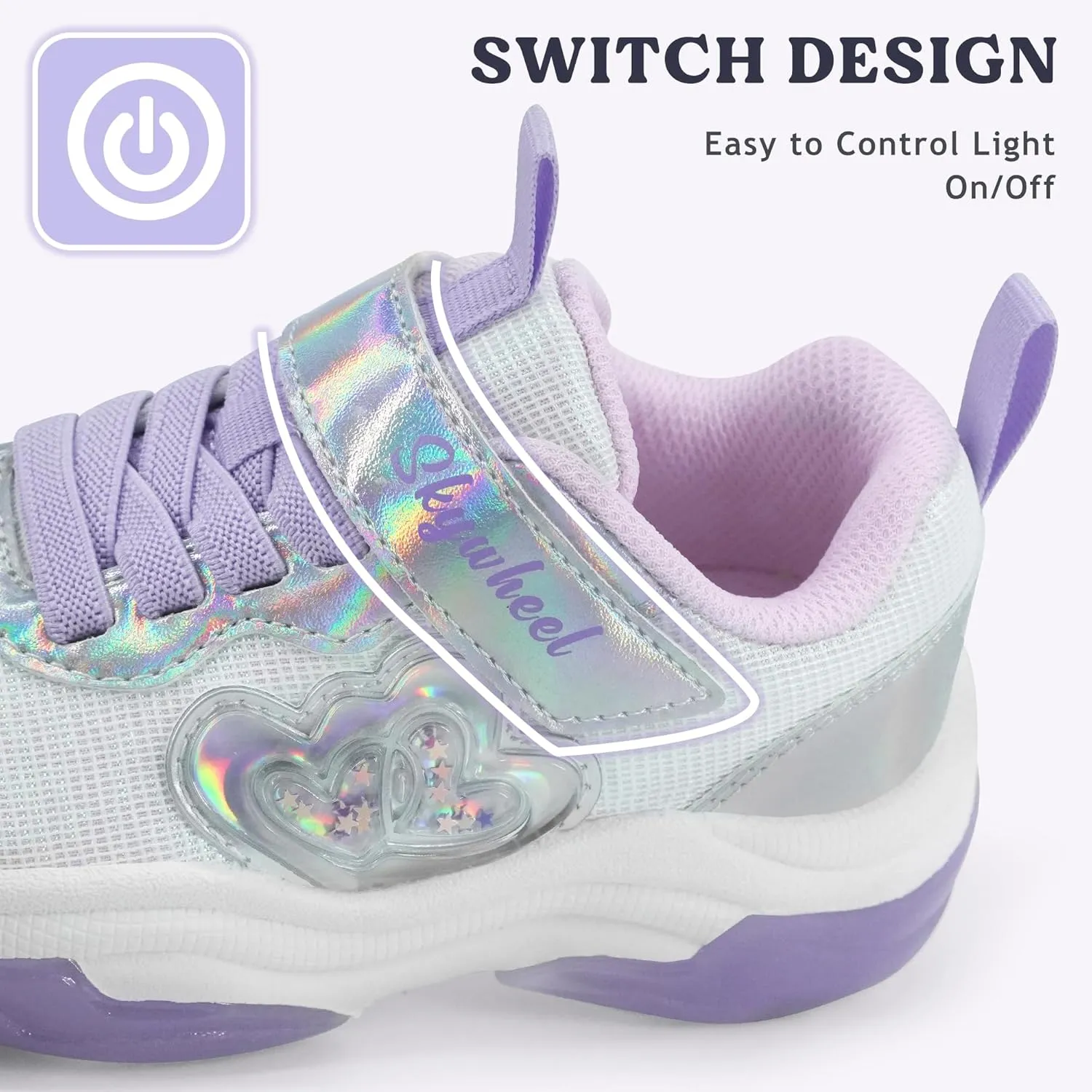 SKYWHEEL Kids Shoes for Girls Light Up Shoes with Switch Tennis Running Athletic Sneaker Little Girls Footwear
