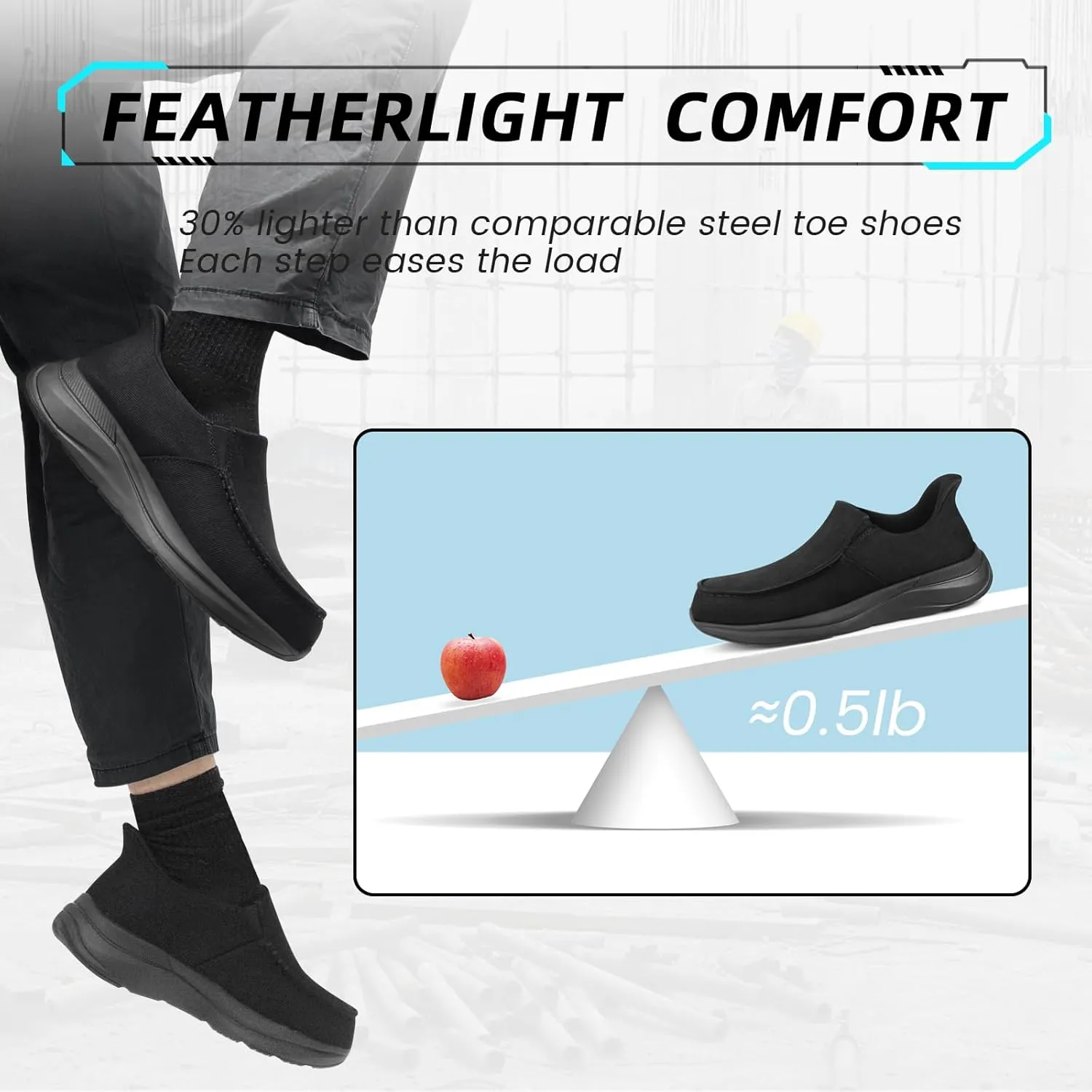 Slip On Steel Toe Shoes for Men Comfortable Hands Free Lightweight Work Shoes Safety Toe Industrial Construction Shoes