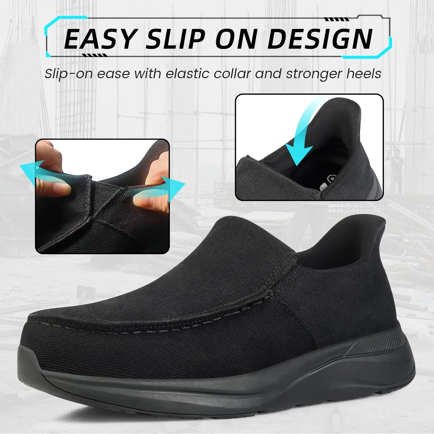 Slip On Steel Toe Shoes for Men Comfortable Hands Free Lightweight Work Shoes Safety Toe Industrial Construction Shoes