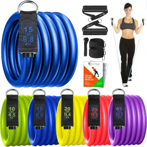 SmarterLife Resistance Bands for Working Out, Physical Therapy - Workout Bands for Women, Men - Tone Arms, Legs, Chest, Booty - 5 Exercise Bands with Handles, Ankle Straps, No-Slip Door Anchor, & Bag