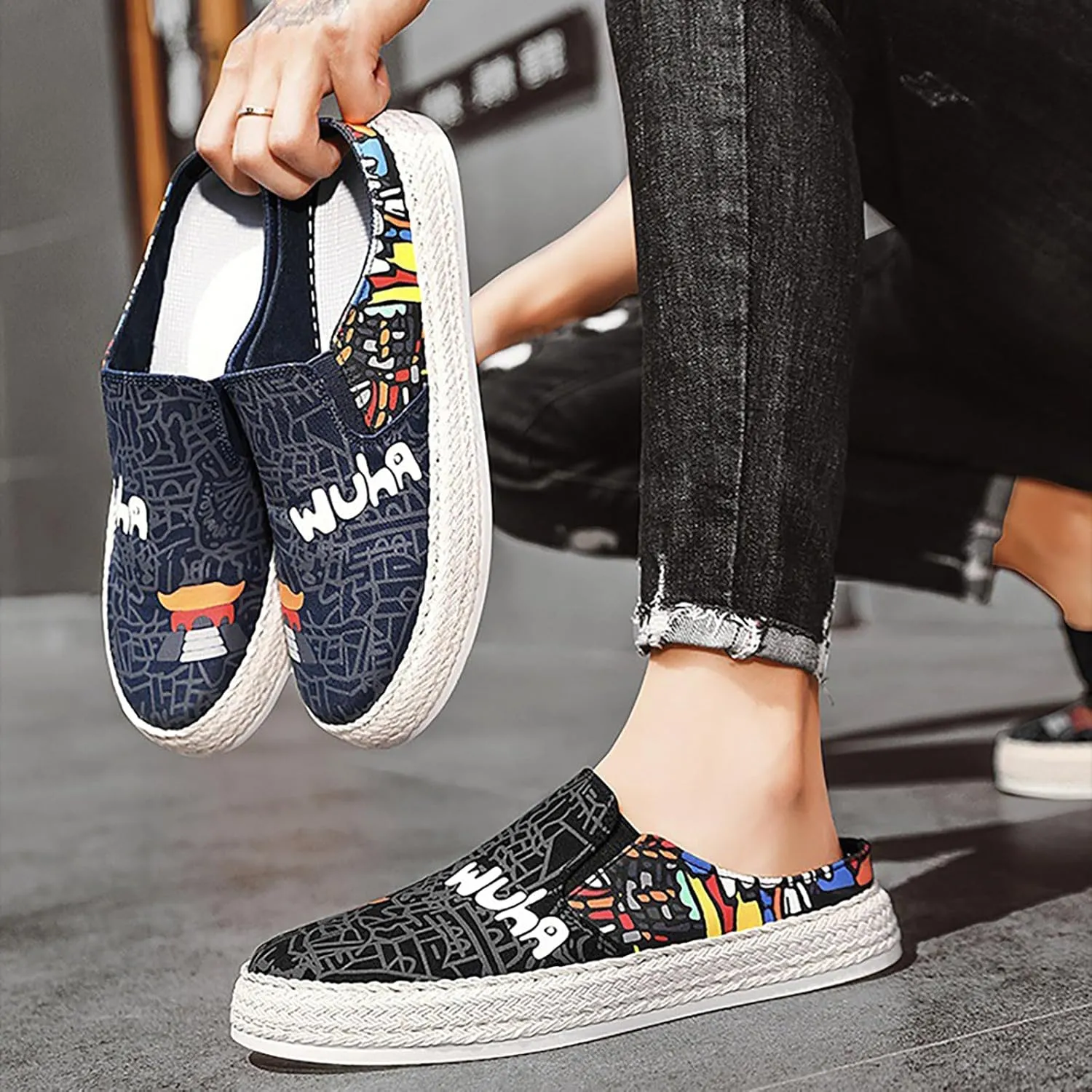 Sneakers Business Breathable 2023 Foreign Trade Men's Heel Less Half Slippers Flat Bottom Fisherman's Shoes Lightweight