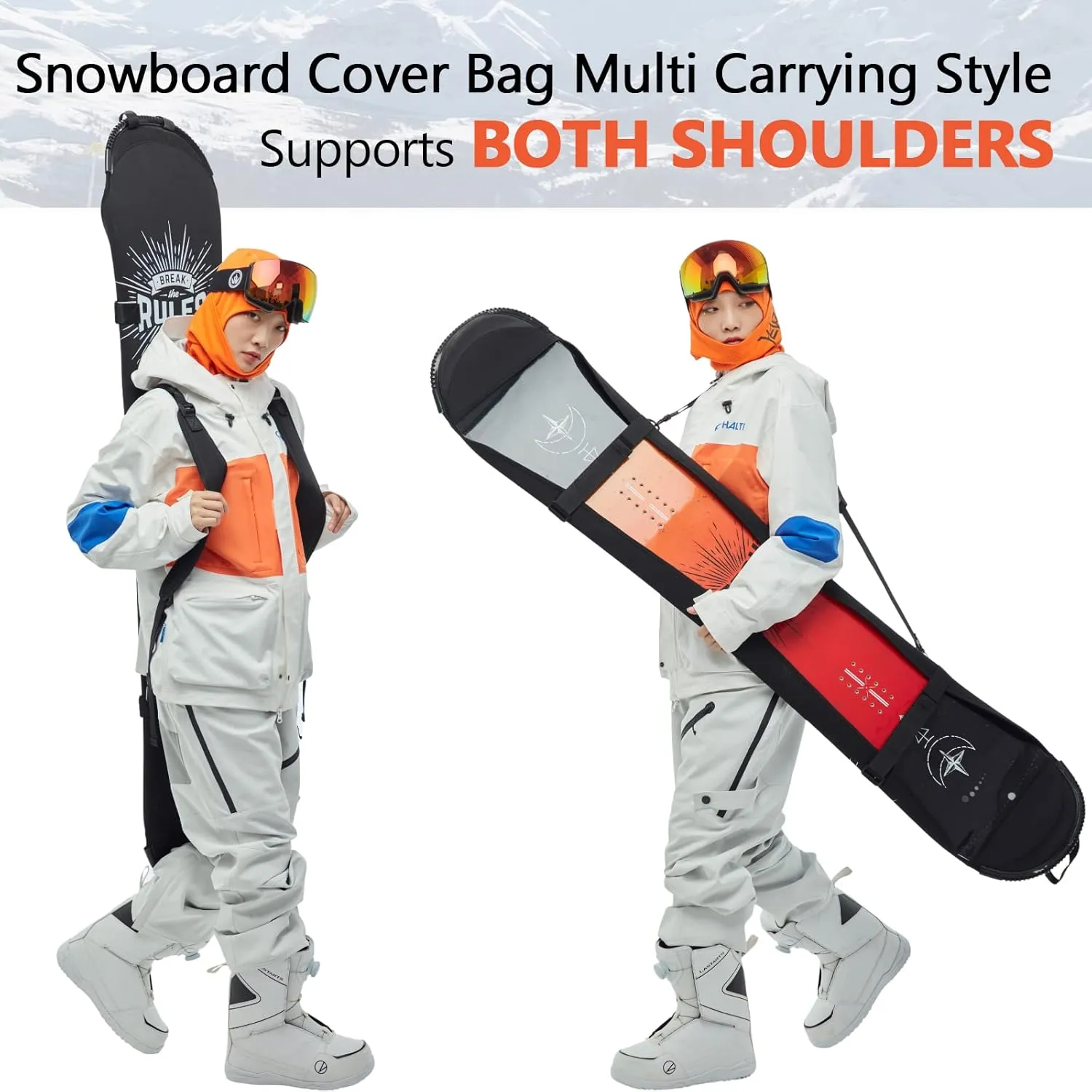 Snowboard Cover Sleeve Case, Adjustable Soft Cover with Shoulder Strap, Binding Open