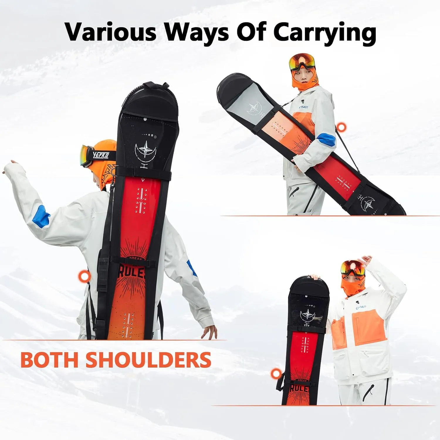 Snowboard Cover Sleeve Case, Adjustable Soft Cover with Shoulder Strap, Binding Open
