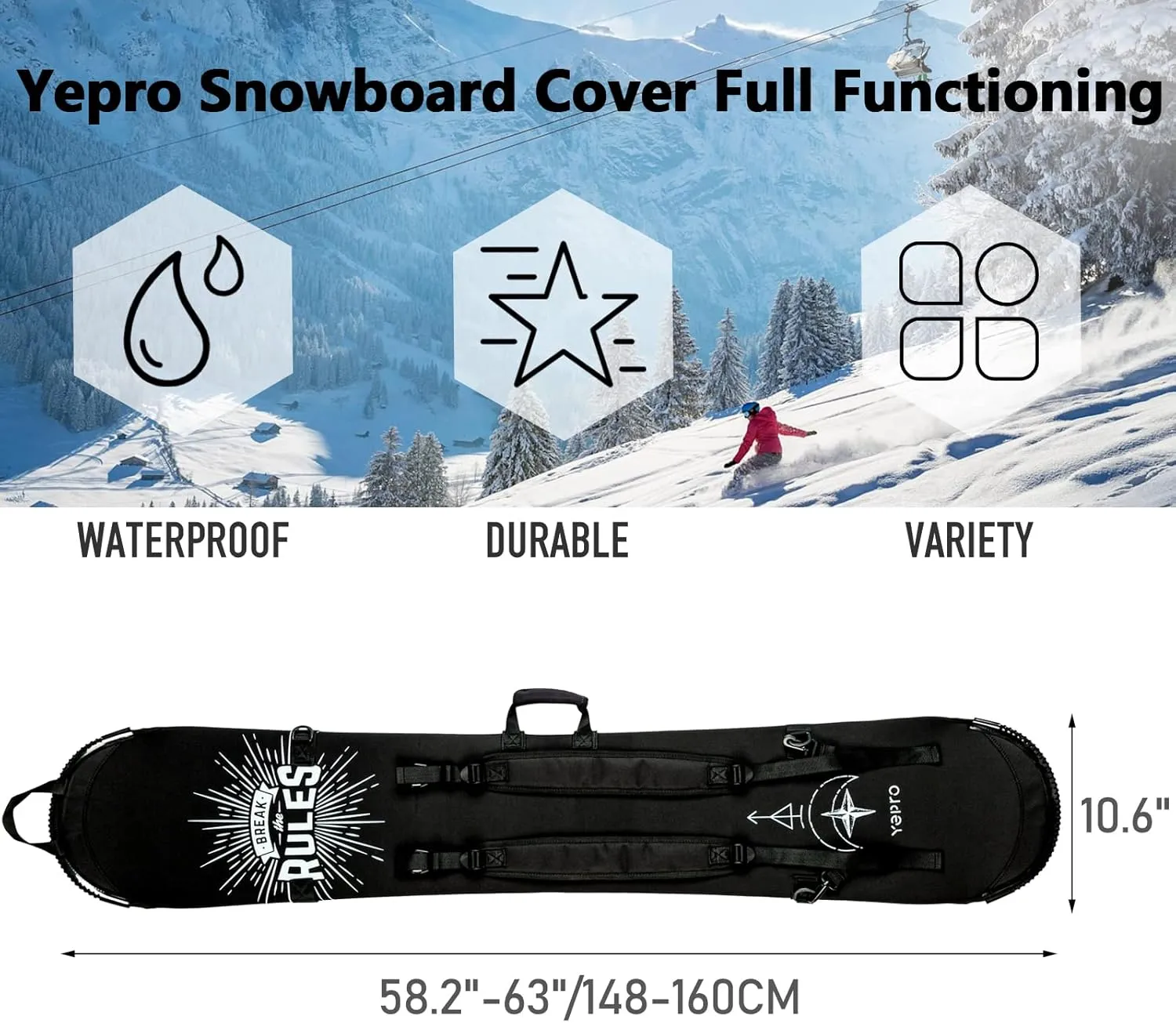 Snowboard Cover Sleeve Case, Adjustable Soft Cover with Shoulder Strap, Binding Open