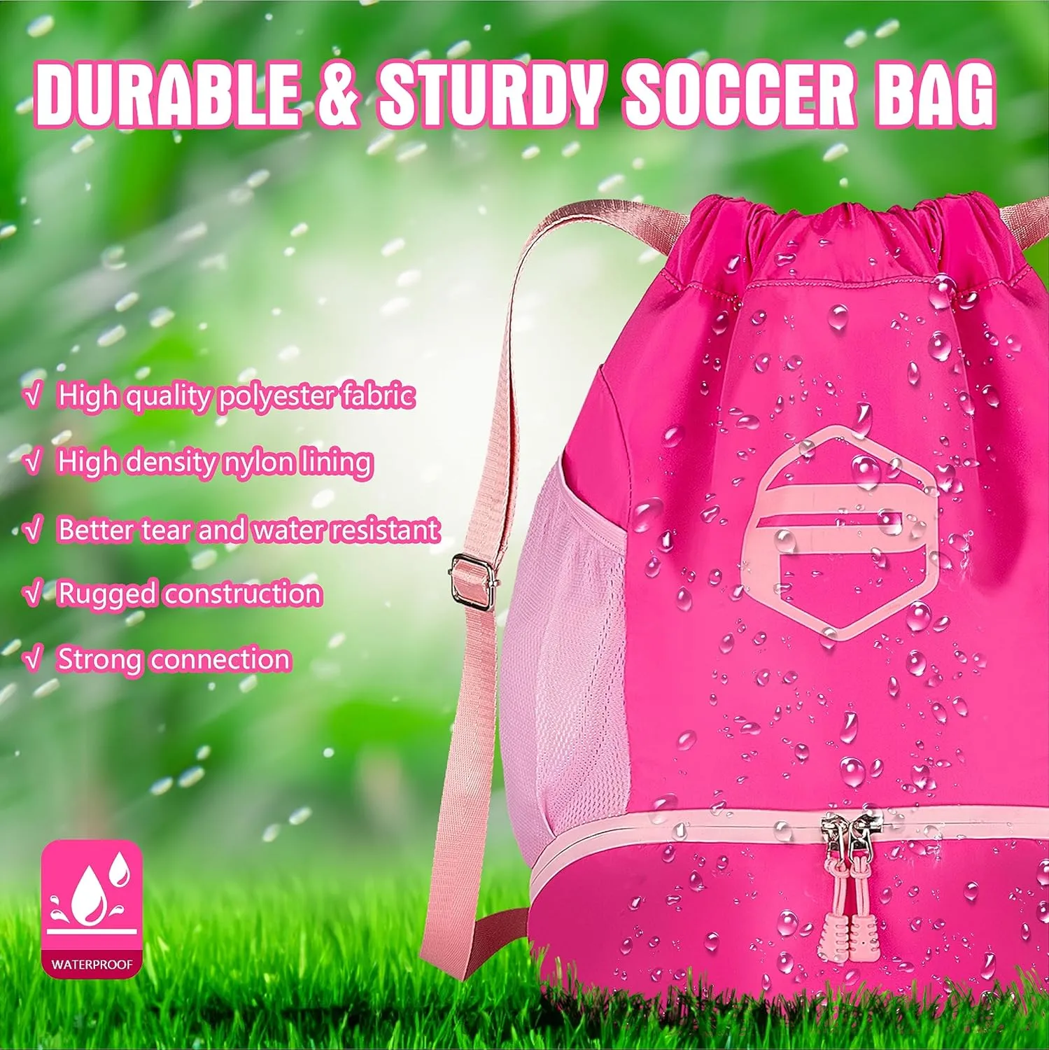 Soccer Ball Bags, Drawstring Basketball Backpack for Sport Training with Ball Shoe Dry and Wet Compartments(Pink)