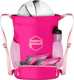 Soccer Ball Bags, Drawstring Basketball Backpack for Sport Training with Ball Shoe Dry and Wet Compartments(Pink)