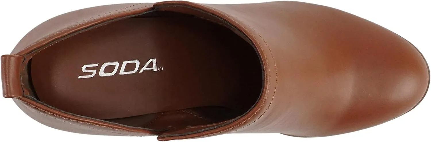 Soda “GAMEY” ~ Women Almond Toe V-Cut Slip-On Medium Stack Heel Ankle Bootie Shootie
